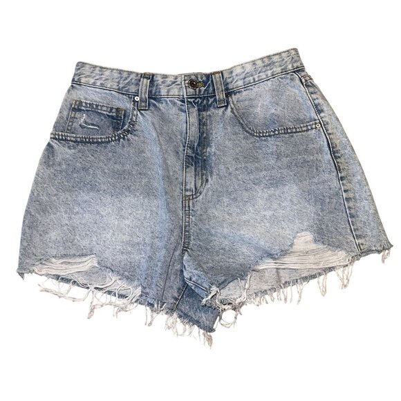 NWT Cotton On High Rise Palm Blue Rip Distressed Denim Mom Denim Short Women's 8 - Picture 1 of 7